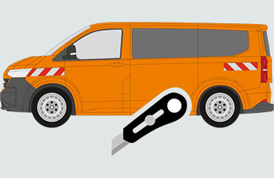 VW T7 mit Warnmarkierungssatz. Kein zuschnitt mit Messer erforderlich